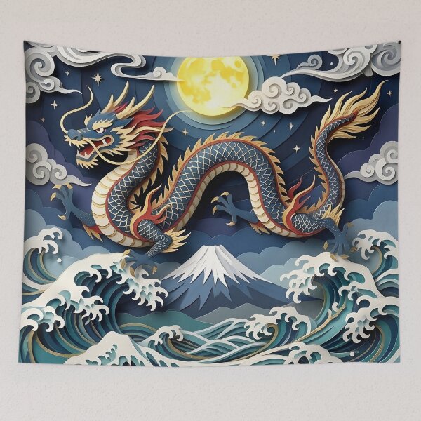 Item preview, Japanese Dragon Paper Cut Style Art – Zen Style designed and sold by Paper Zen Studio.