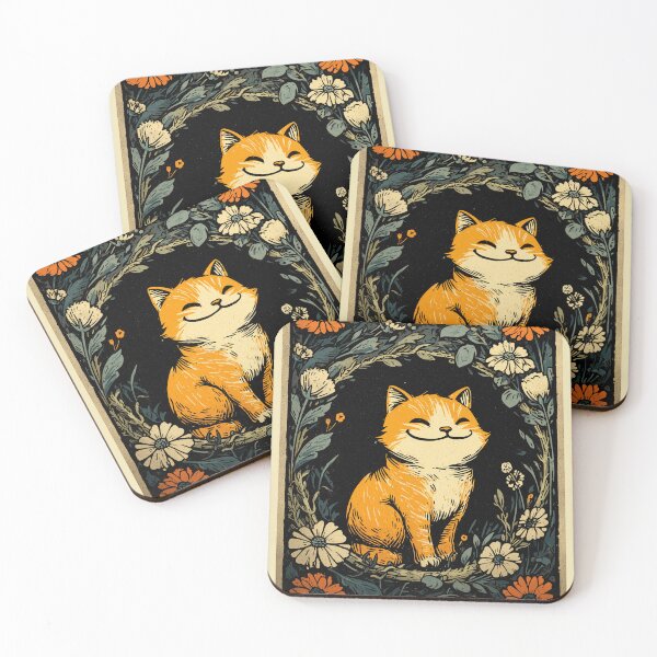 Item preview, Boho floral orange cat cottagecore illustration designed and sold by Region.