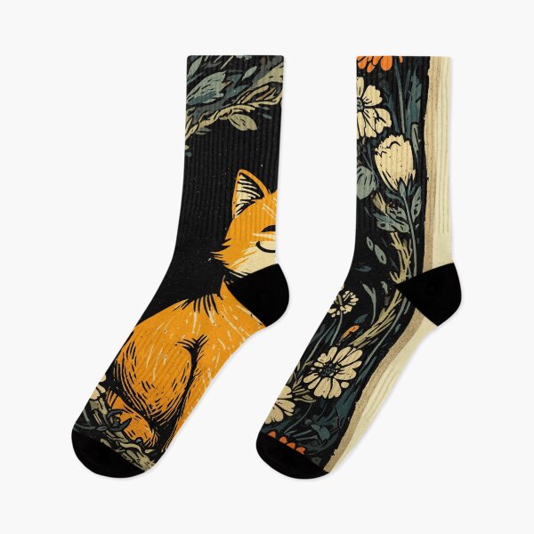 Item preview, Boho floral orange cat cottagecore illustration designed and sold by Region.
