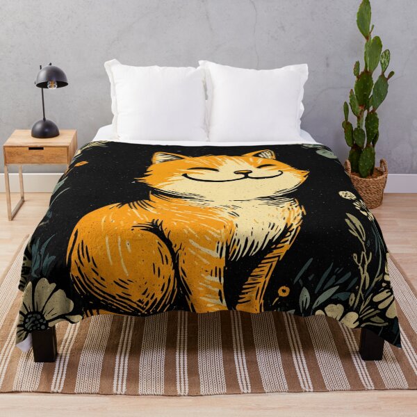 Item preview, Boho floral orange cat cottagecore illustration designed and sold by Region.