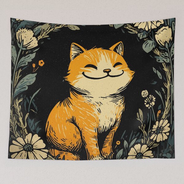 Item preview, Boho floral orange cat cottagecore illustration designed and sold by Region.