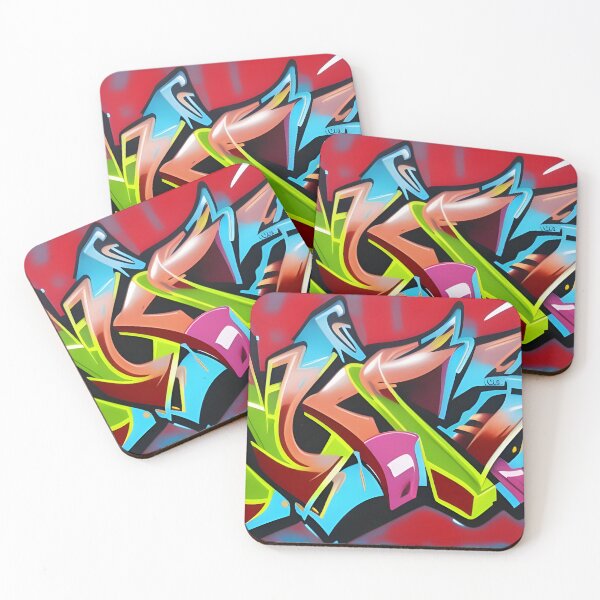 Item preview, Rigid Blue & Lime Graffiti - Deep Red Urban Mural | 032 designed and sold by City Graffix Design Co..