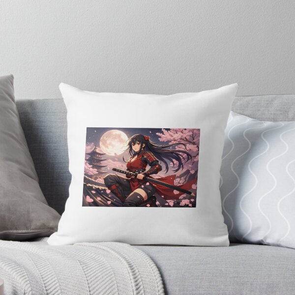 Item preview, Anime Samurai Girl Under the Full Moon with Cherry Blossoms designed and sold by Anshugoyal.