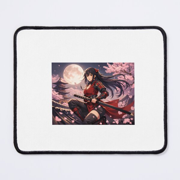 Item preview, Anime Samurai Girl Under the Full Moon with Cherry Blossoms designed and sold by Anshugoyal.