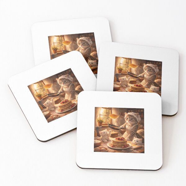 Item preview, Cat Making Pancakes in Cozy Cottage Kitchen designed and sold by LovelyCatGalaxy.
