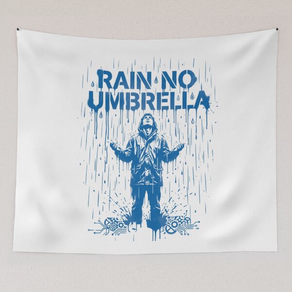 Item preview, Rain No Umbrella: Stencil Street Art – Urban Raincoat Man Mural designed and sold by RDproject.