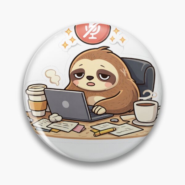 Item preview, Tired Sloth Remote Worker Sticker – Funny Online Meeting Mute Button Sloth designed and sold by ZYNORAworld.