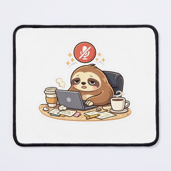 Item preview, Tired Sloth Remote Worker Sticker – Funny Online Meeting Mute Button Sloth designed and sold by ZYNORAworld.