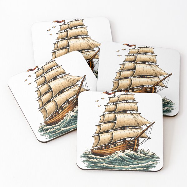 Item preview, vintage sailing ship on ocean waves  designed and sold by hiperdinotees.