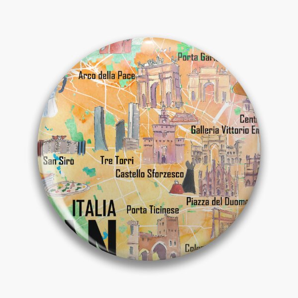 Item preview, Milano Italy Illustrated Travel Poster Favorite Map with Roads and Tourist Highlights designed and sold by artshop77.