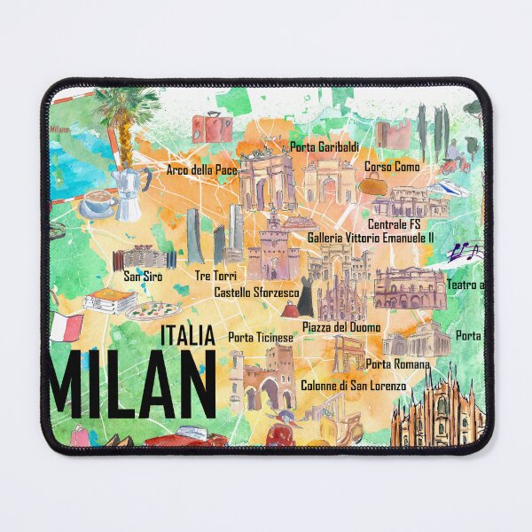 Item preview, Milano Italy Illustrated Travel Poster Favorite Map with Roads and Tourist Highlights designed and sold by artshop77.