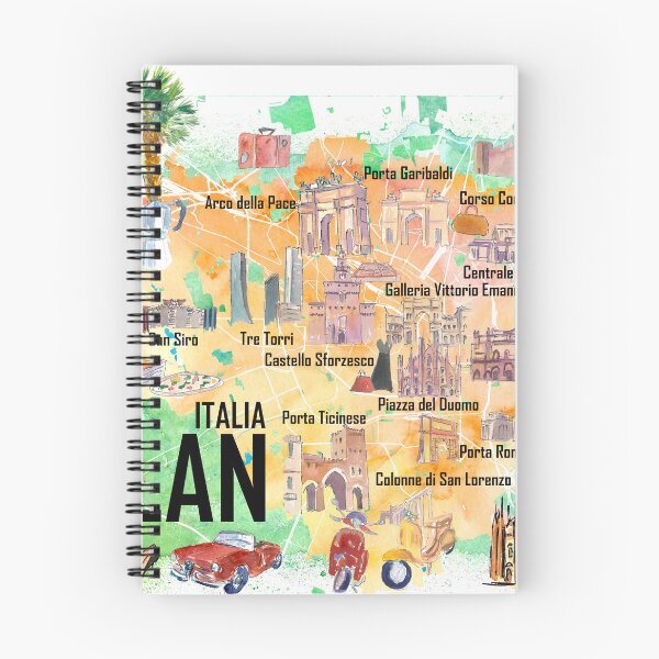 Item preview, Milano Italy Illustrated Travel Poster Favorite Map with Roads and Tourist Highlights designed and sold by artshop77.