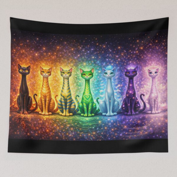Item preview, Chakra Long Necked Cat Collection – Mid Century Modern Long Neck Cat Spiritual Art designed and sold by chihuahuashower.
