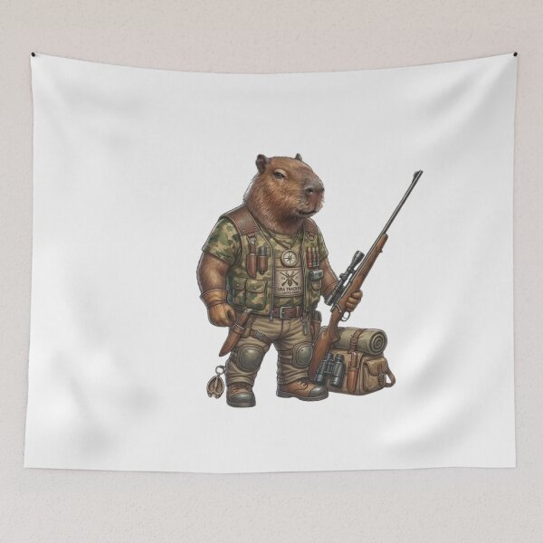 Item preview, Capybara Hunter Ranger – Funny Tactical Capybara with Rifle Illustration designed and sold by HubCreates.