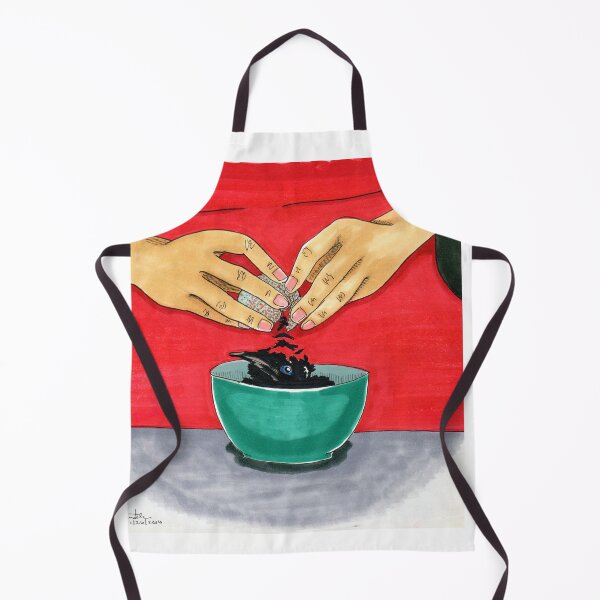 Item preview, Woman in Red Cracks Black Baby Crow into Teal Bowl designed and sold by bouncing betty art.