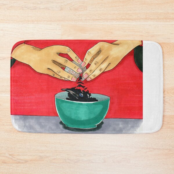 Item preview, Woman in Red Cracks Black Baby Crow into Teal Bowl designed and sold by bouncing betty art.