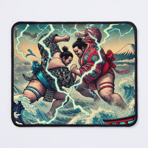 Item preview, Thunderous Sumo Duel – Great Wave Ukiyo-e Warrior Print designed and sold by ArtFreshStudio.