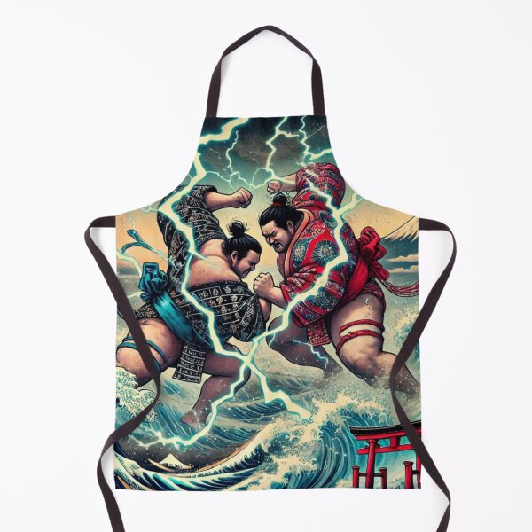 Item preview, Thunderous Sumo Duel – Great Wave Ukiyo-e Warrior Print designed and sold by ArtFreshStudio.