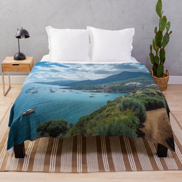 Item preview, Mediterranean Landscape with White Clouds – Serene Coastal Horizon Art designed and sold by MerlinWear.