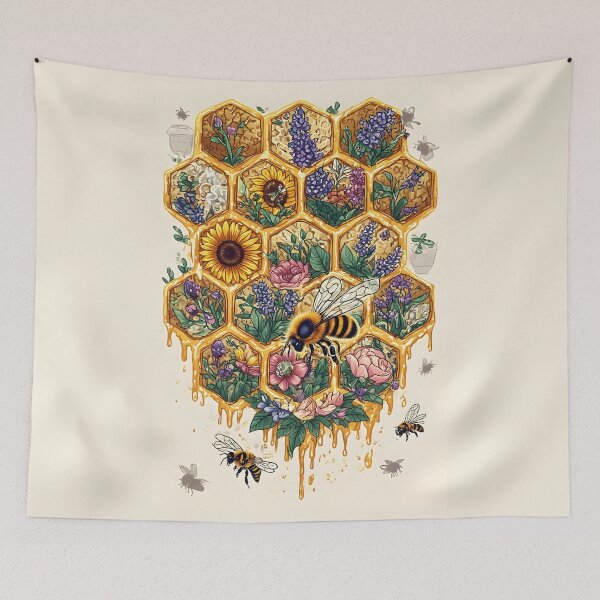 Item preview, Floral Honeycomb Bee Art for Honey Bee Keepers designed and sold by owi-art.