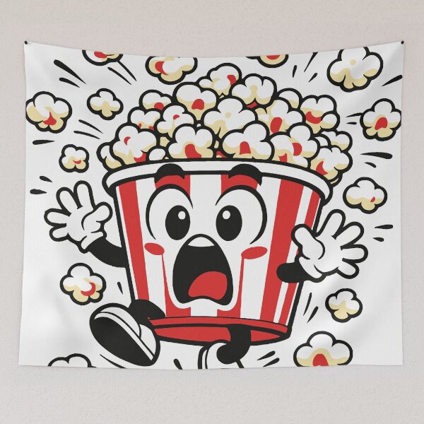 Item preview, A popcorn bucket exploding with chaotic excitement. The playful design captures energetic fun and exaggerated cartoon humor. designed and sold by Dejbar.