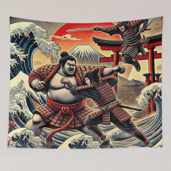 Item preview, Samurai vs Sumo – Tradition Clash Ukiyo-e Crossover Art designed and sold by ArtFreshStudio.