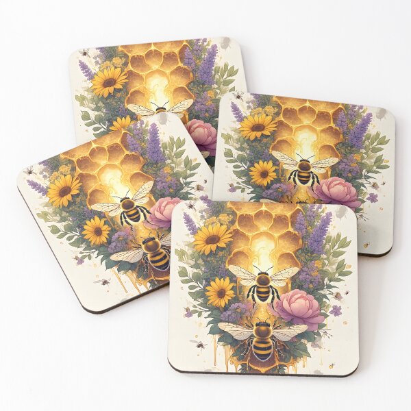 Item preview, Floral Honeycomb Bee Art for Honey Bee Keepers designed and sold by owi-art.