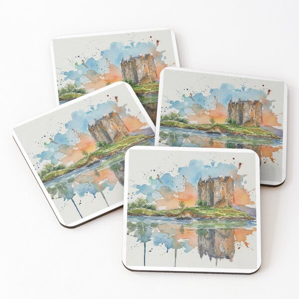 Item preview, Watercolour illustration of Castle Stalker, Argyle, Scotland designed and sold by davidelder.