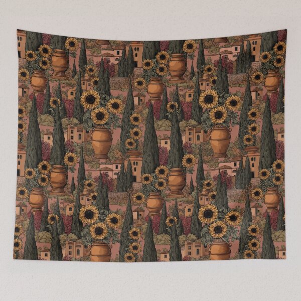 Item preview, Vintage Tuscan Sunflower Garden Tapestry Art designed and sold by weirdfishes123.