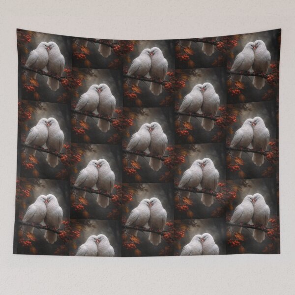 Item preview, Eternal Peace: White Doves Couple on Autumn Rowan Branch designed and sold by Dreamy Armine Art.