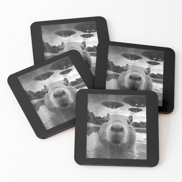 Item preview, Capybara Selfie with UFOs Weird designed and sold by Cheesymatiion.