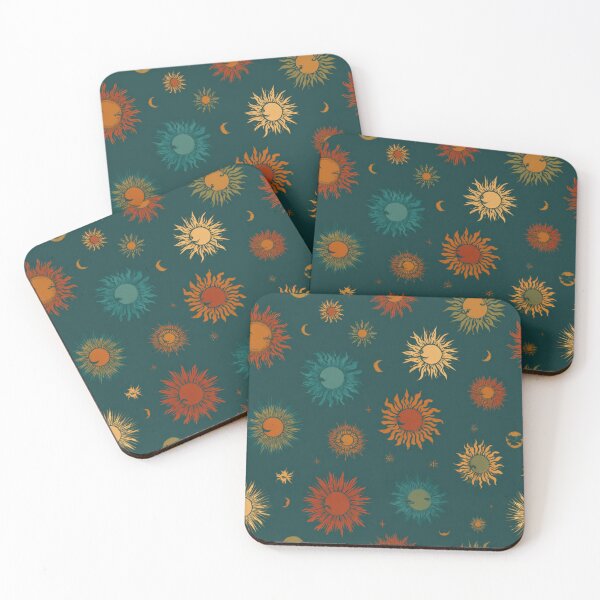 Item preview, Boho Celestial Sun Moon Pattern Teal designed and sold by weirdfishes123.