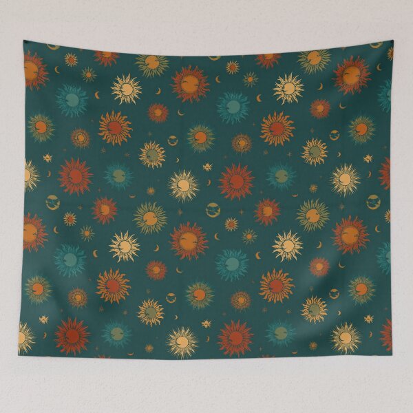 Item preview, Boho Celestial Sun Moon Pattern Teal designed and sold by weirdfishes123.