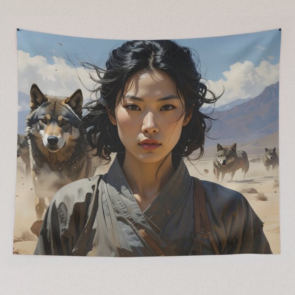 Item preview, Wolf Spirit Warrior — Indomitable Female Force designed and sold by Schoenenwald — Art Japonais, Zen & Nature.