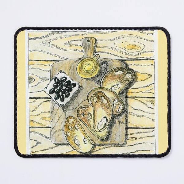 Item preview, Sliced Bread with Olives and Butter on Wooden Board Sketch designed and sold by Ihor Ivanov.