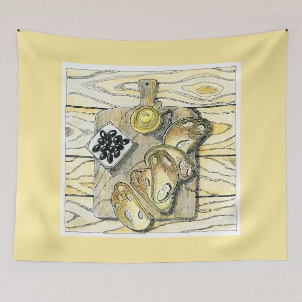 Item preview, Sliced Bread with Olives and Butter on Wooden Board Sketch designed and sold by Ihor Ivanov.
