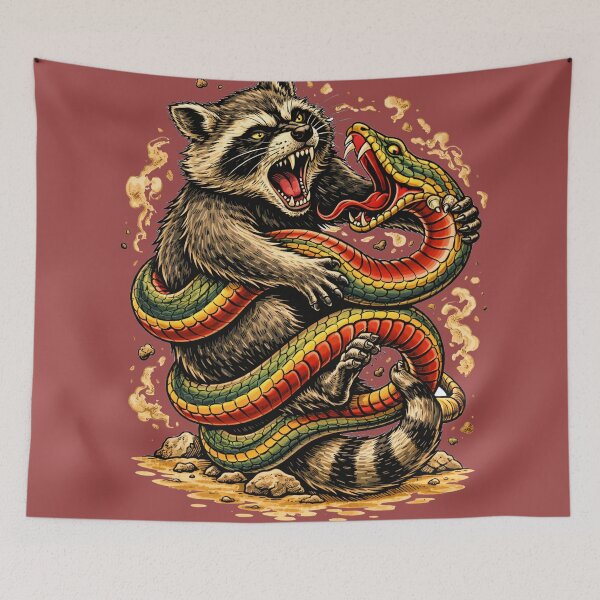 Item preview, raccoon vs snake designed and sold by hiperdinotees.