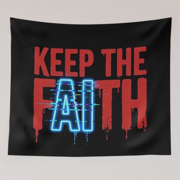 Item preview, Keep The Faith AI Glitch | Ironic AI Streetwear Art designed and sold by REAL IRISH GIFTS.