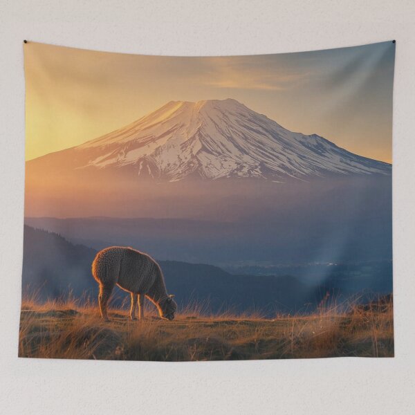 Item preview, Cayambe Snowy Mountain with Sheep – Ecuador Andean Landscape Art designed and sold by MerlinWear.