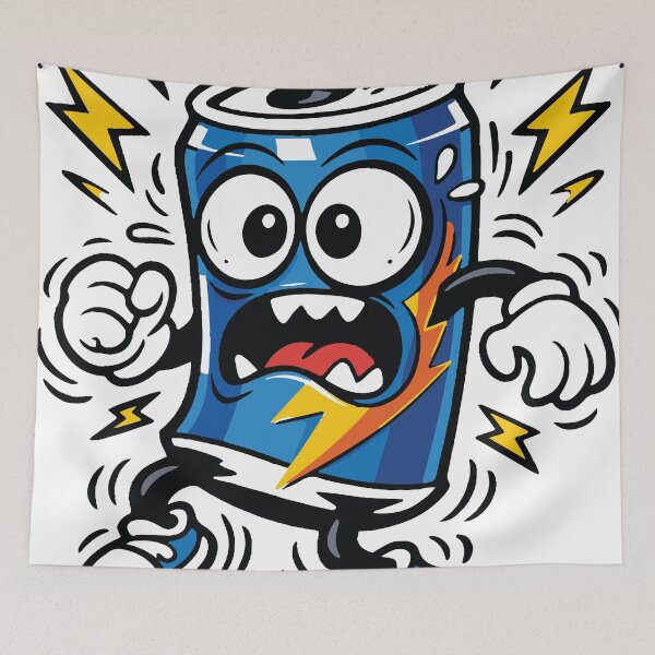 Item preview, An over-caffeinated energy drink can buzzing with chaotic energy. The expressive character humorously represents caffeine overload. designed and sold by Dejbar.