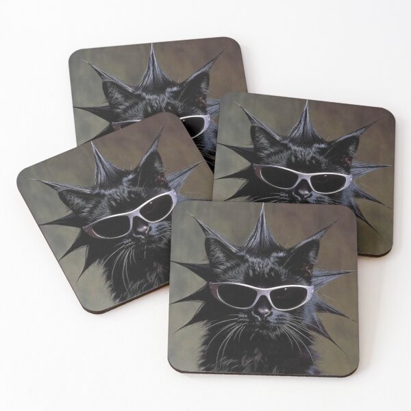 Item preview, The Ultimate Cool: Spiky-Haired Black Cat in Sleek Silver Sunglasses designed and sold by MakarenaCreate.