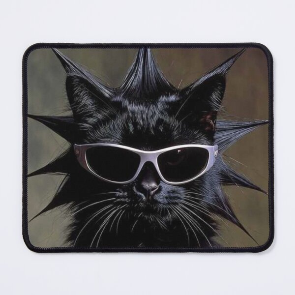Item preview, The Ultimate Cool: Spiky-Haired Black Cat in Sleek Silver Sunglasses designed and sold by MakarenaCreate.
