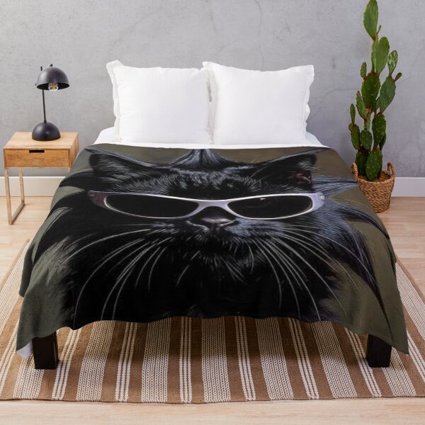 Item preview, The Ultimate Cool: Spiky-Haired Black Cat in Sleek Silver Sunglasses designed and sold by MakarenaCreate.
