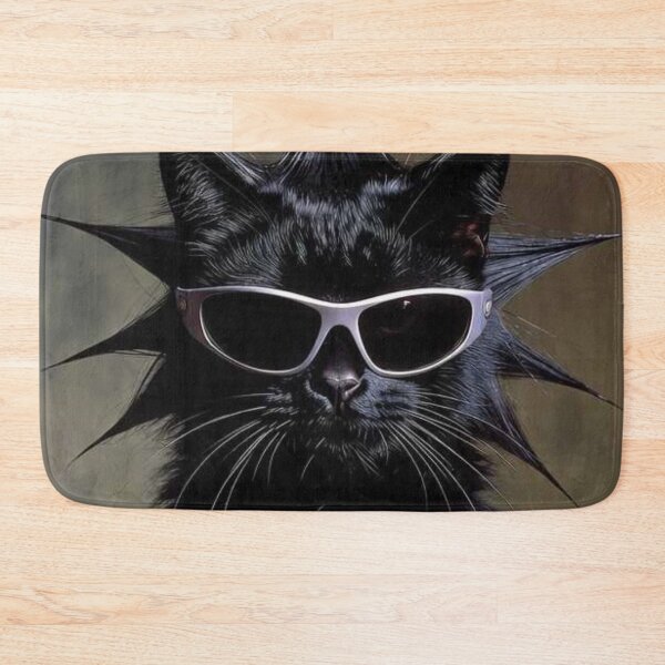 Item preview, The Ultimate Cool: Spiky-Haired Black Cat in Sleek Silver Sunglasses designed and sold by MakarenaCreate.
