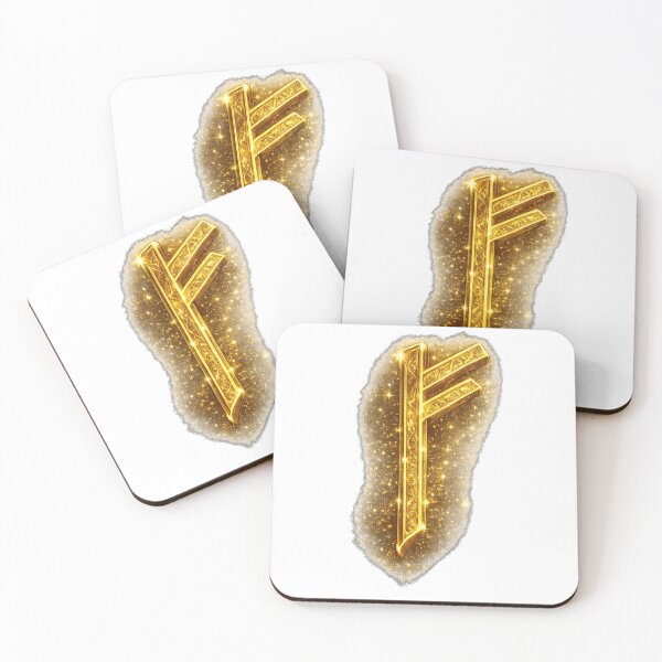 Item preview, Fehu Rune. Golden Symbol of Wealth Prosperity and Luck. designed and sold by Nika Art Studio.