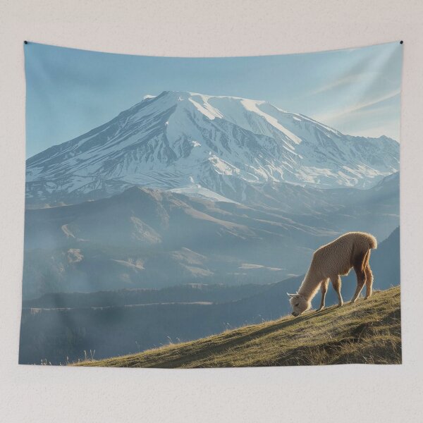 Item preview, Chimborazo Snowy Mountain with Sheep – Ecuador Andean Landscape Art designed and sold by MerlinWear.