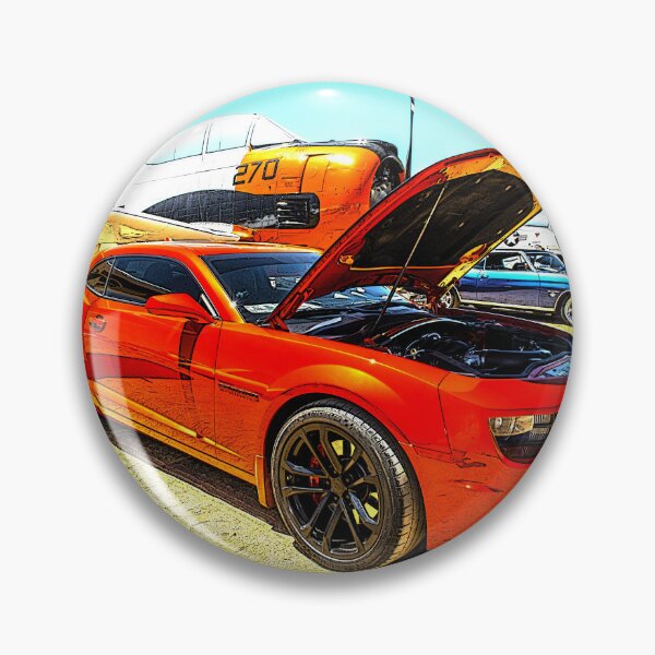 Artikelvorschau, Roter Chevy Camaro auf dem Flugplatz mit Oldtimer-Flugzeug entworfen und verkauft von Moriarty's Digital Visions.