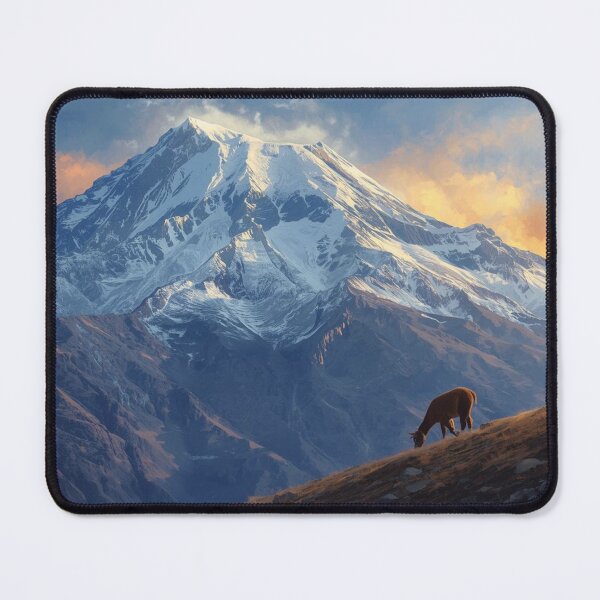 Item preview, Snowy Andes Mountain with Alpaca – Andean Landscape Nature Art designed and sold by MerlinWear.