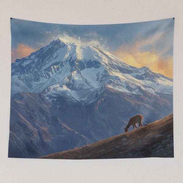 Item preview, Snowy Andes Mountain with Alpaca – Andean Landscape Nature Art designed and sold by MerlinWear.