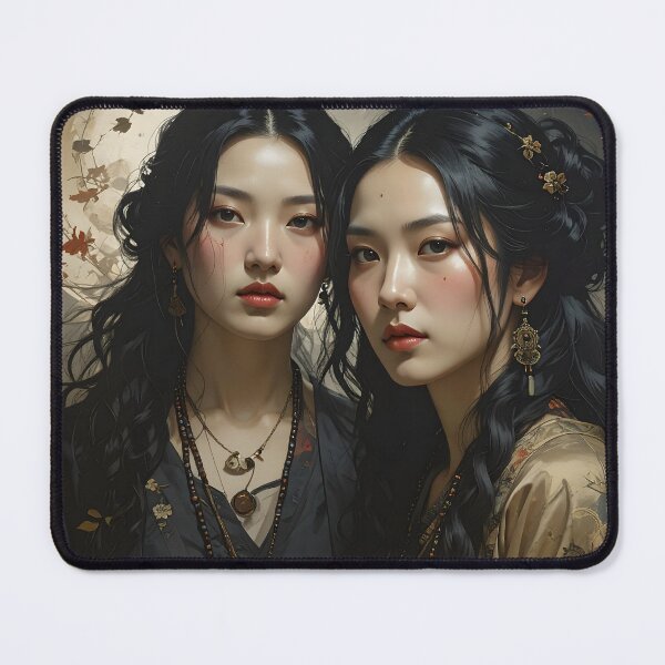 Item preview, Portrait of Asian Twins — Mysterious Aesthetic Elegance designed and sold by Schoenenwald — Art Japonais, Zen & Nature.